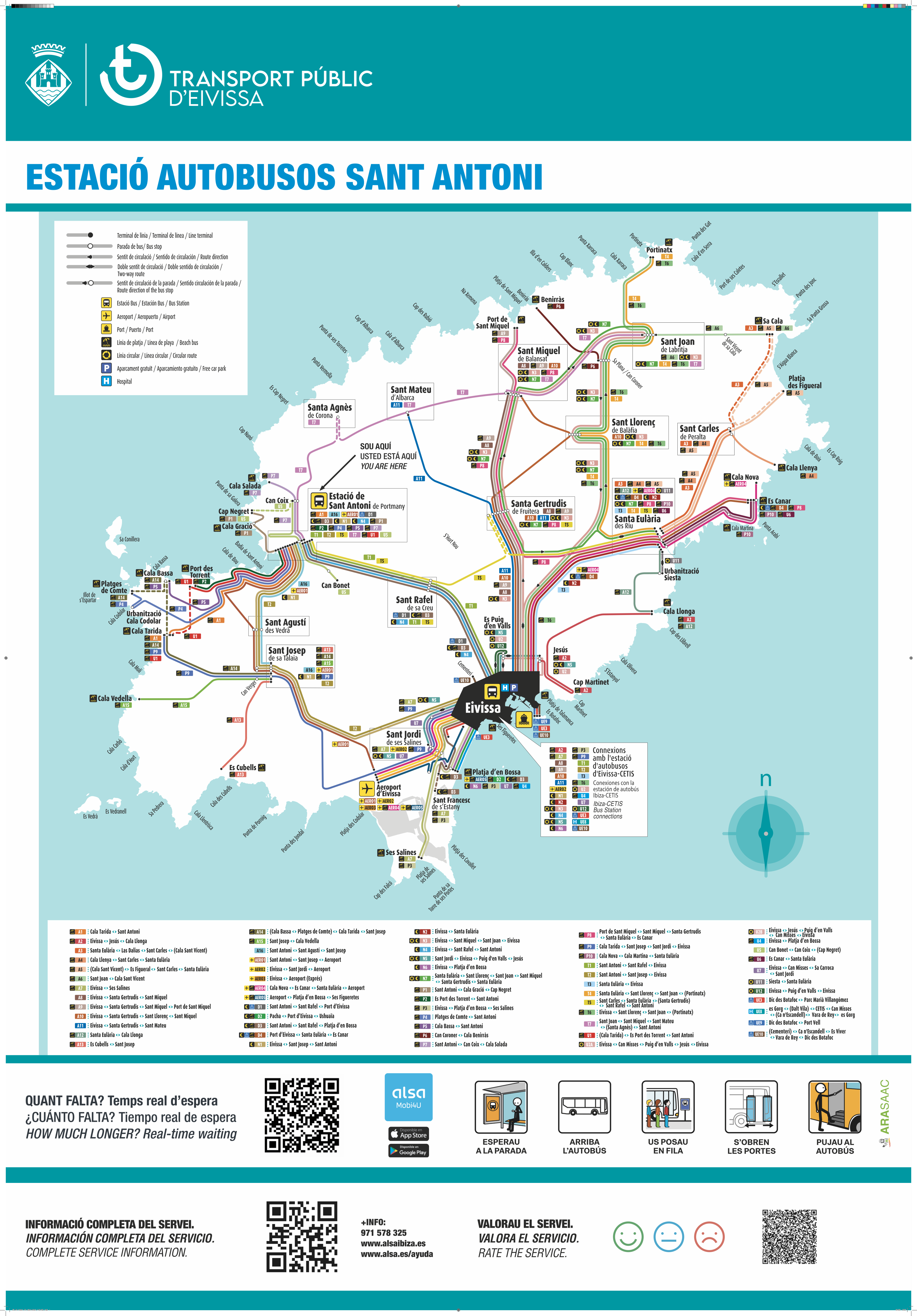 Esquema oficial de líneas de autobús de Ibiza
